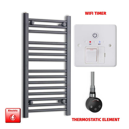 Thermostatic Element + Wifi Timer 400 x 800 Flat Black Pre-Filled Electric Towel Radiator