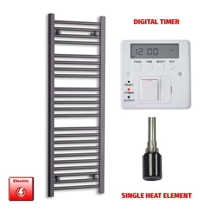 Single Heat Element + Digital Timer 450 x 1200 Flat Black Pre-Filled Electric Heated Towel Rail