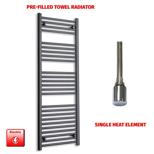 Single Heat Element 450 x 1400 Flat Black Pre-Filled Electric Heated Towel Rail