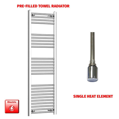 Single Heat Element 450 x 1400 Flat Chrome Pre-Filled Electric Towel Radiator