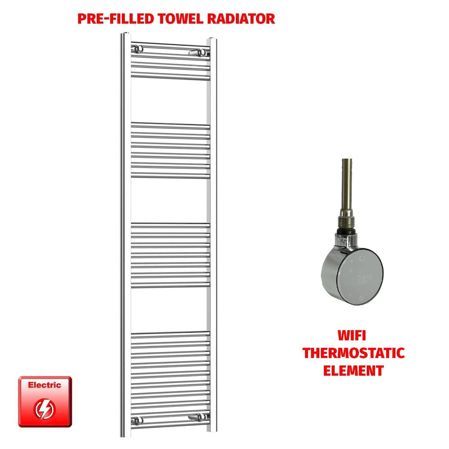 ER-Wifi Thermostatic 450 x 1600 Flat Chrome Pre-Filled Electric Towel Radiator