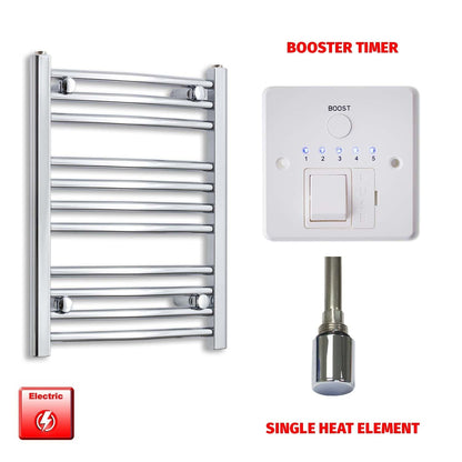 Straight / Single Heat Element + Booster Timer 450 x 600 Flat Chrome Pre-Filled Electric Heated Towel Rail