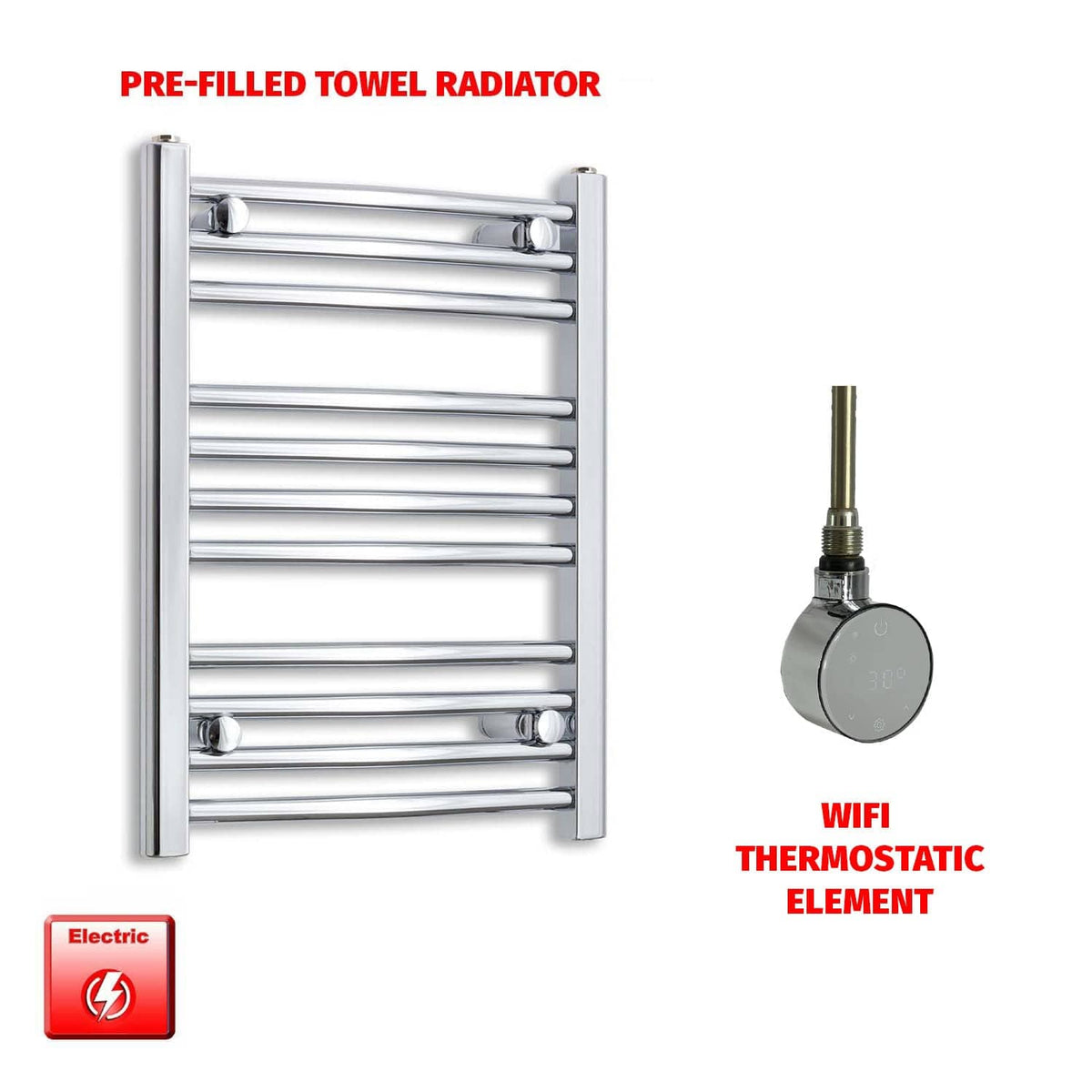 Straight / ER-Wifi Thermostatic 450 x 600 Flat Chrome Pre-Filled Electric Heated Towel Rail