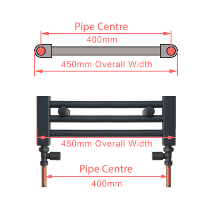 450mm Wide 1800mm High Flat Black Heated Towel Rail Radiator