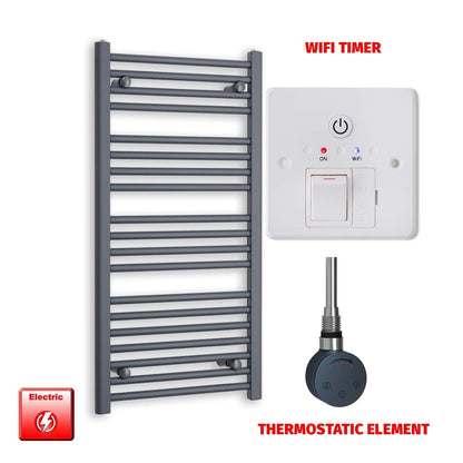 Thermostatic Element + Wifi Timer 500 x 1000 Flat Anthracite Pre-Filled Electric Towel Radiator