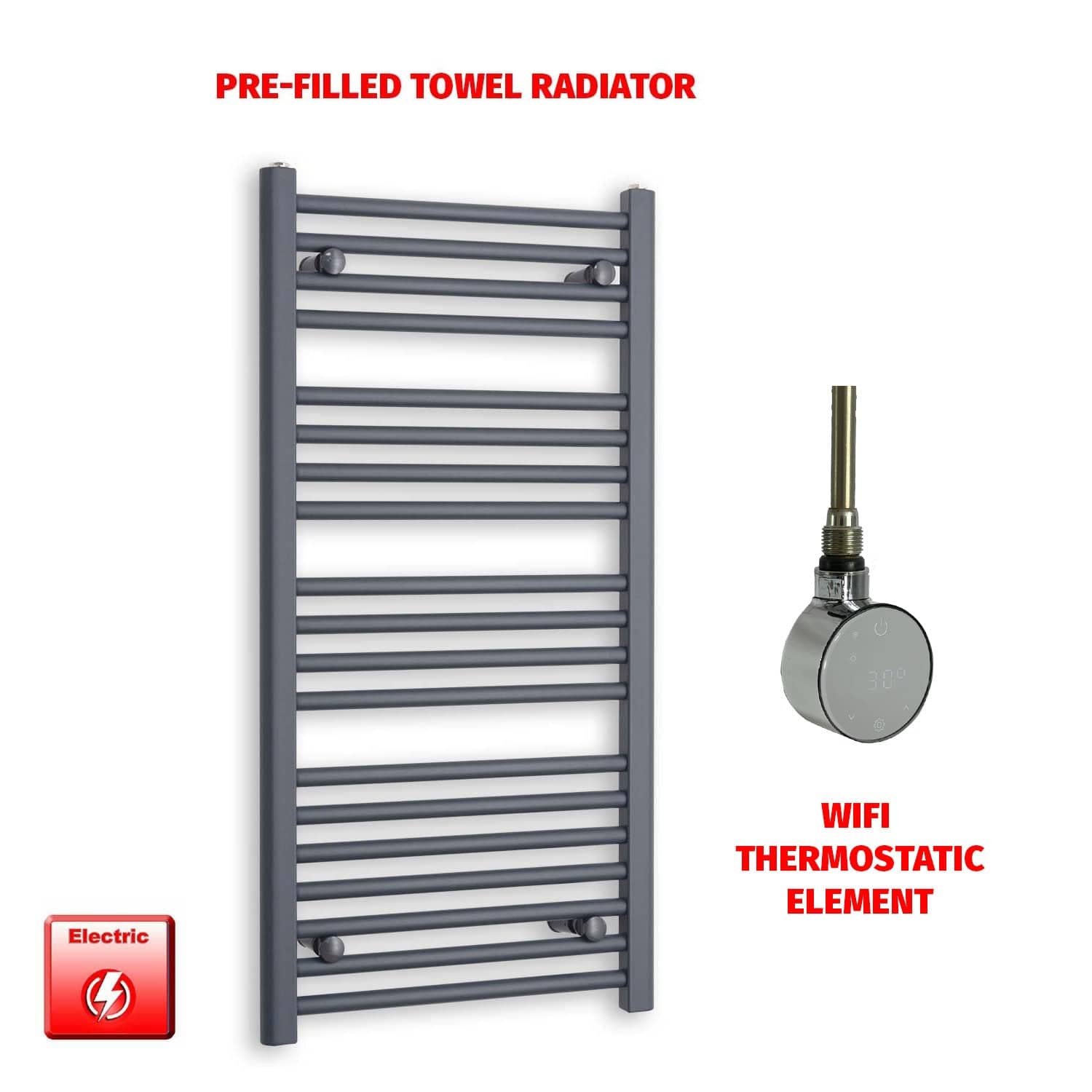 ER-Wifi Thermostatic 500 x 1000 Flat Anthracite Pre-Filled Electric Towel Radiator