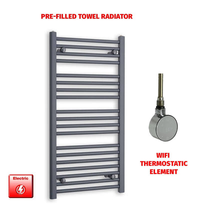 ER-Wifi Thermostatic 500 x 1000 Flat Anthracite Pre-Filled Electric Towel Radiator