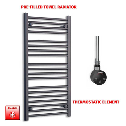 Thermostatic Element 500 x 1000 Flat Black Pre-Filled Electric Towel Radiator HTR