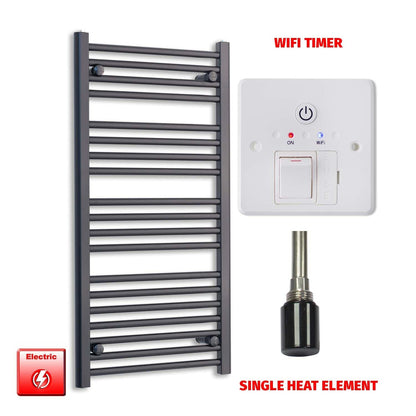 Single Heat Element + Wifi Timer 500 x 1000 Flat Black Pre-Filled Electric Towel Radiator HTR