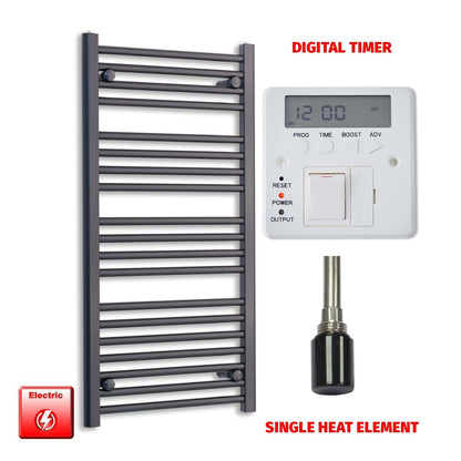 Single Heat Element + Digital Timer 500 x 1000 Flat Black Pre-Filled Electric Towel Radiator HTR