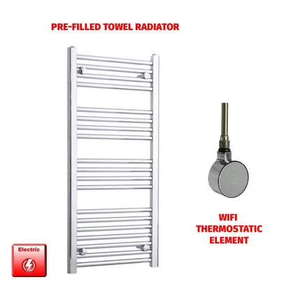 Straight / ER-Wifi Thermostatic 500 x 1000 Flat Chrome Pre-Filled Electric Towel Radiator