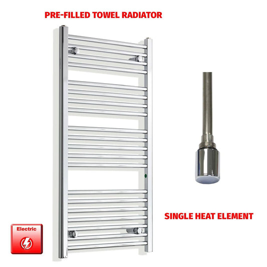 Single Heat Element 500 x 1100 Pre-Filled Electric Heated Towel Radiator Chrome