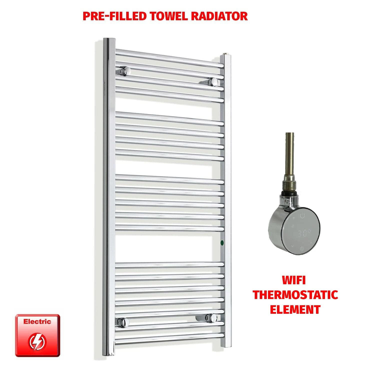 ER-Wifi Thermostatic 500 x 1100 Pre-Filled Electric Heated Towel Radiator Chrome