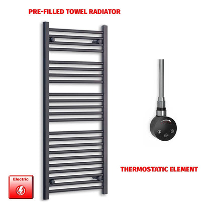 Thermostatic Element 500 x 1200 Flat Black Pre-Filled Electric Heated Towel Rail