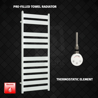 Thermostatic Element 500 x 1200 White Flat Panel Pre-Filled Electric Towel Radiator