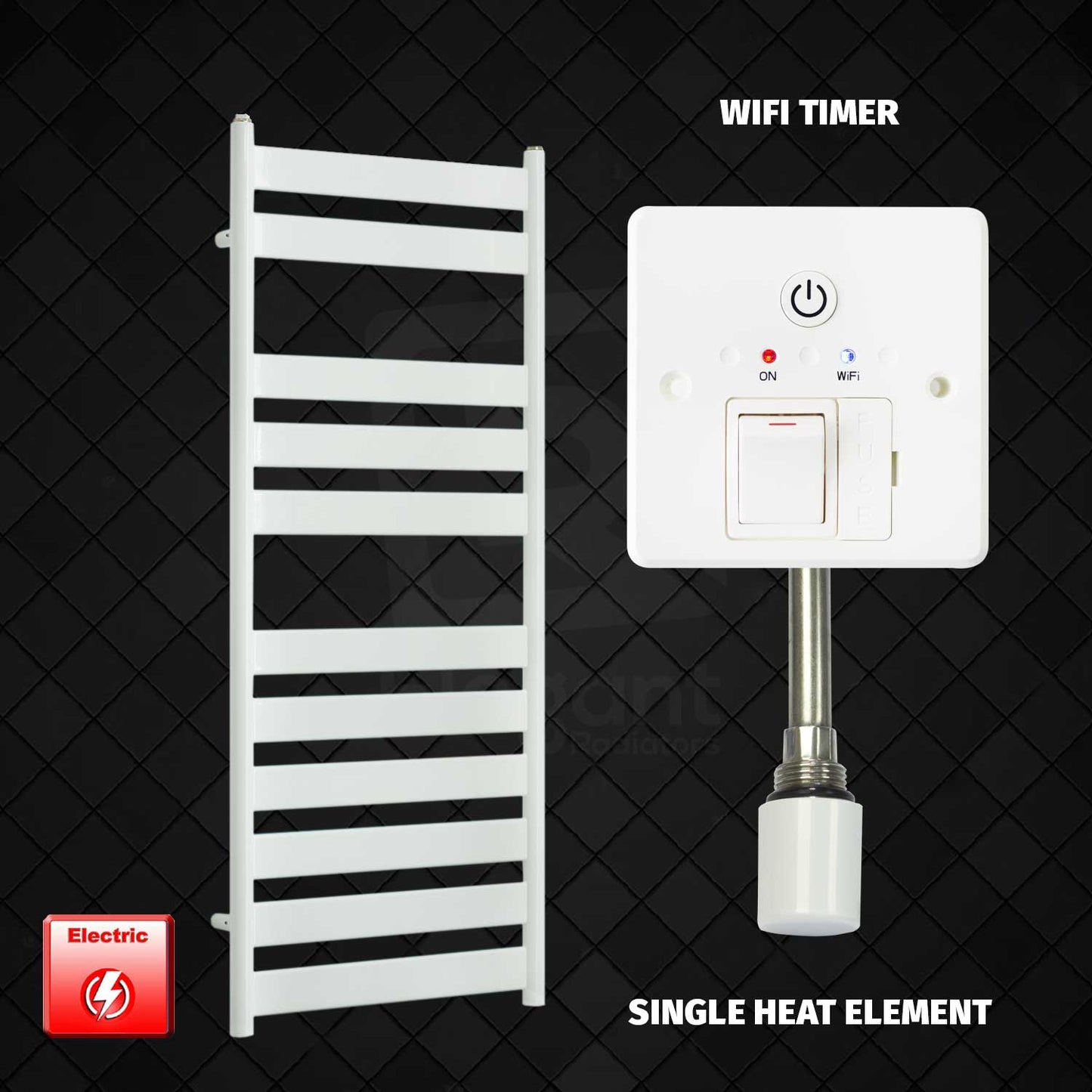 Single Heat Element + Wifi Timer 500 x 1200 White Flat Panel Pre-Filled Electric Towel Radiator