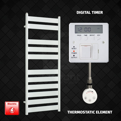 Thermostatic Element + Digital Timer 500 x 1200 White Flat Panel Pre-Filled Electric Towel Radiator