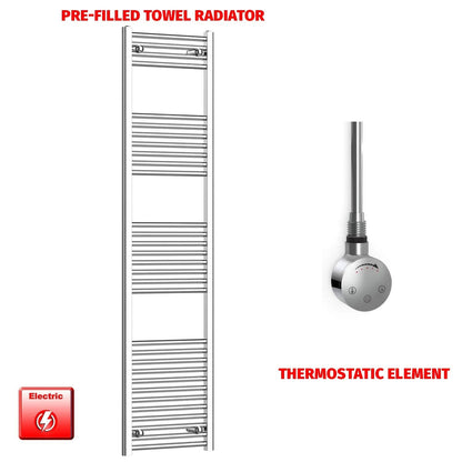 Straight / Thermostatic Element 500 x 1800 Flat Chrome Pre-Filled Electric Towel Rail HTR