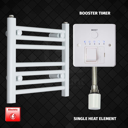 Single Heat Element + Booster Timer 500 x 400 Flat White Pre-Filled Electric Towel Rail HTR