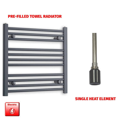 Single Heat Element 500 x 600 Flat Anthracite Pre-Filled Electric Towel Radiator