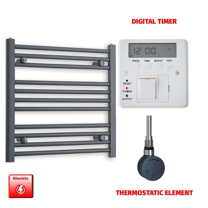 Thermostatic Element + Digital Timer 500 x 600 Flat Anthracite Pre-Filled Electric Towel Radiator