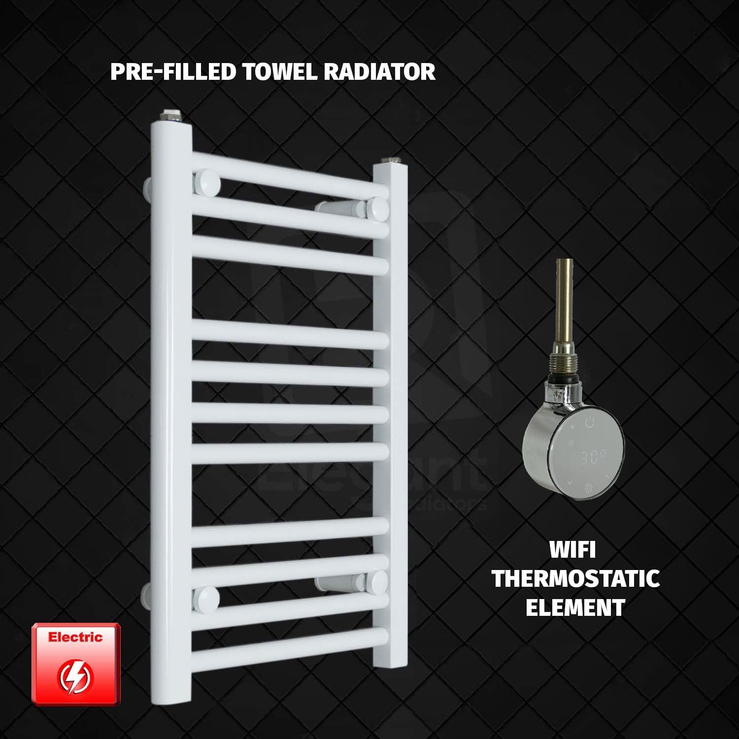 ER-Wifi Thermostatic 500 x 600 Flat White Pre-Filled Electric Heated Towel Rail