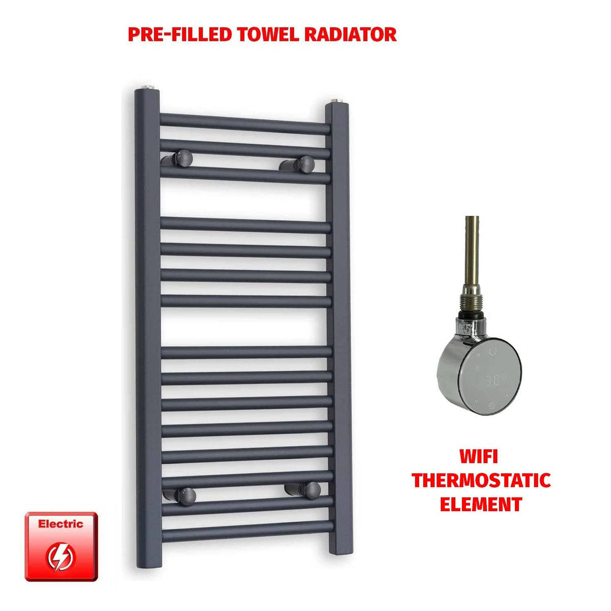 ER-Wifi Thermostatic 500 x 800 Flat Anthracite Pre-Filled Electric Towel Rail HTR