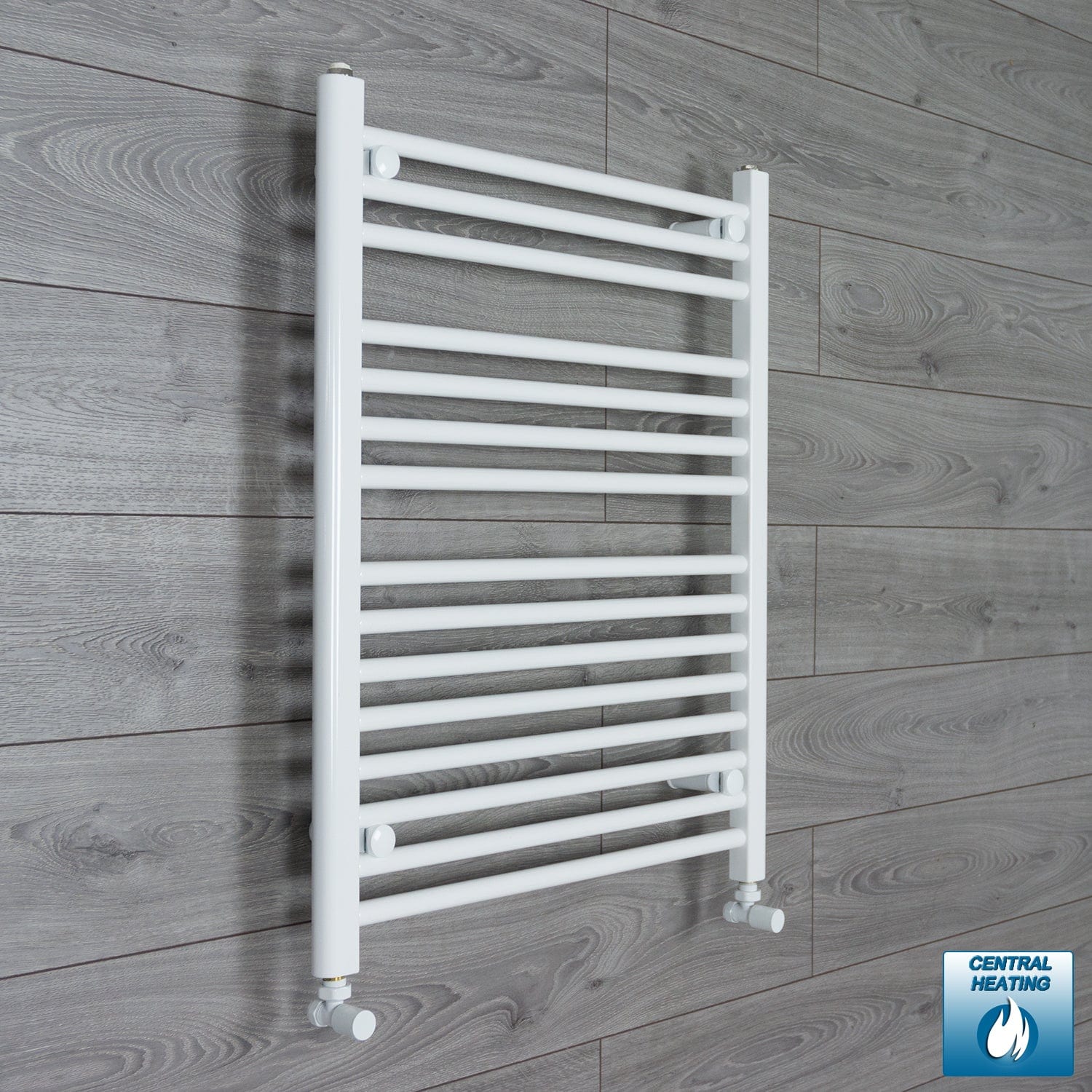 With Angled Valves 500 x 800 Heated Towel Rail Flat White Central Heating