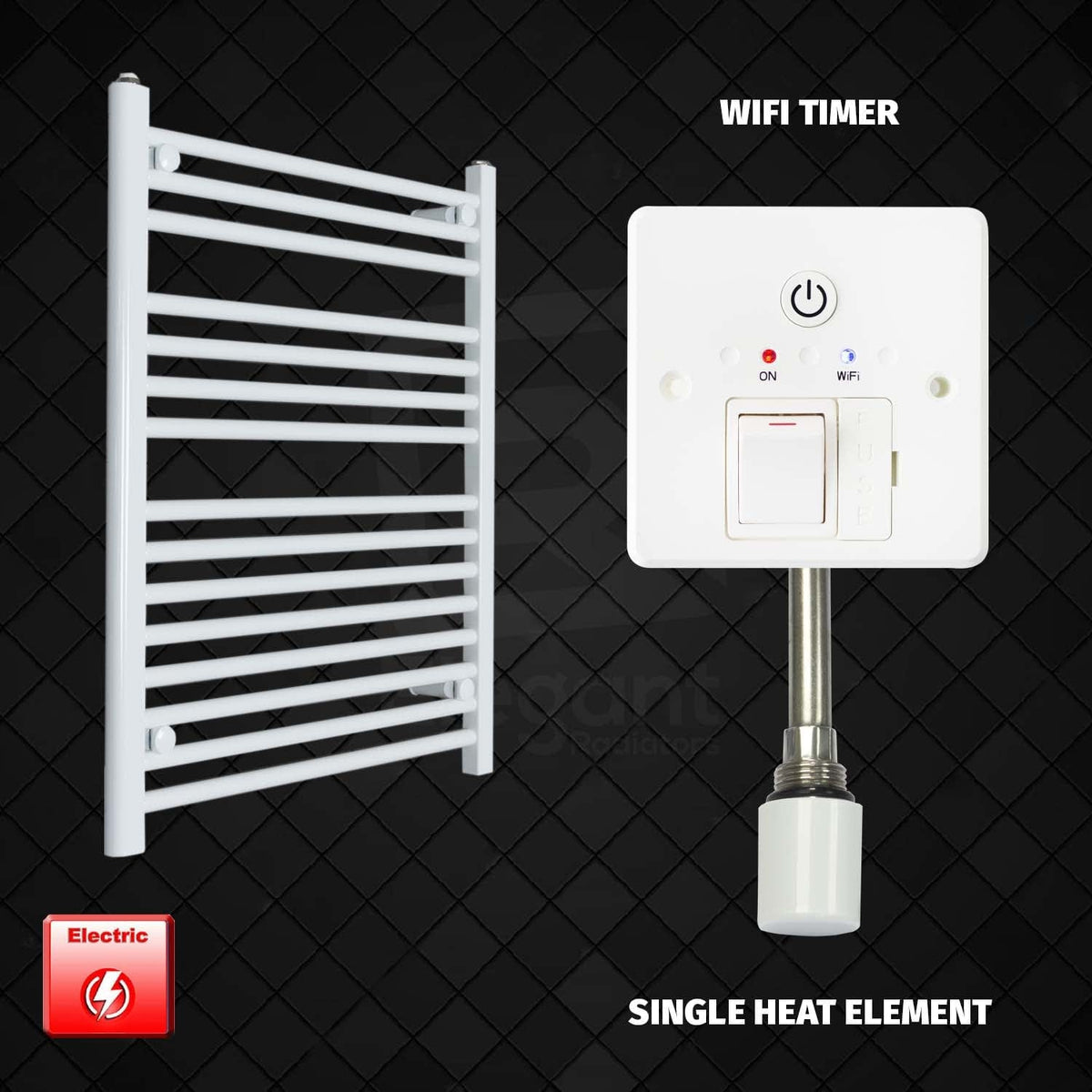 Single Heat Element + Wifi Timer 500 x 800 Pre-Filled Electric Heated Towel Radiator White HTR