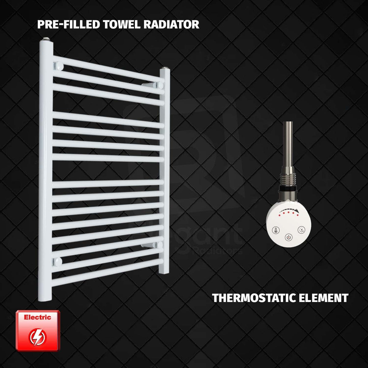 Thermostatic Element 500 x 800 Pre-Filled Electric Heated Towel Radiator White HTR