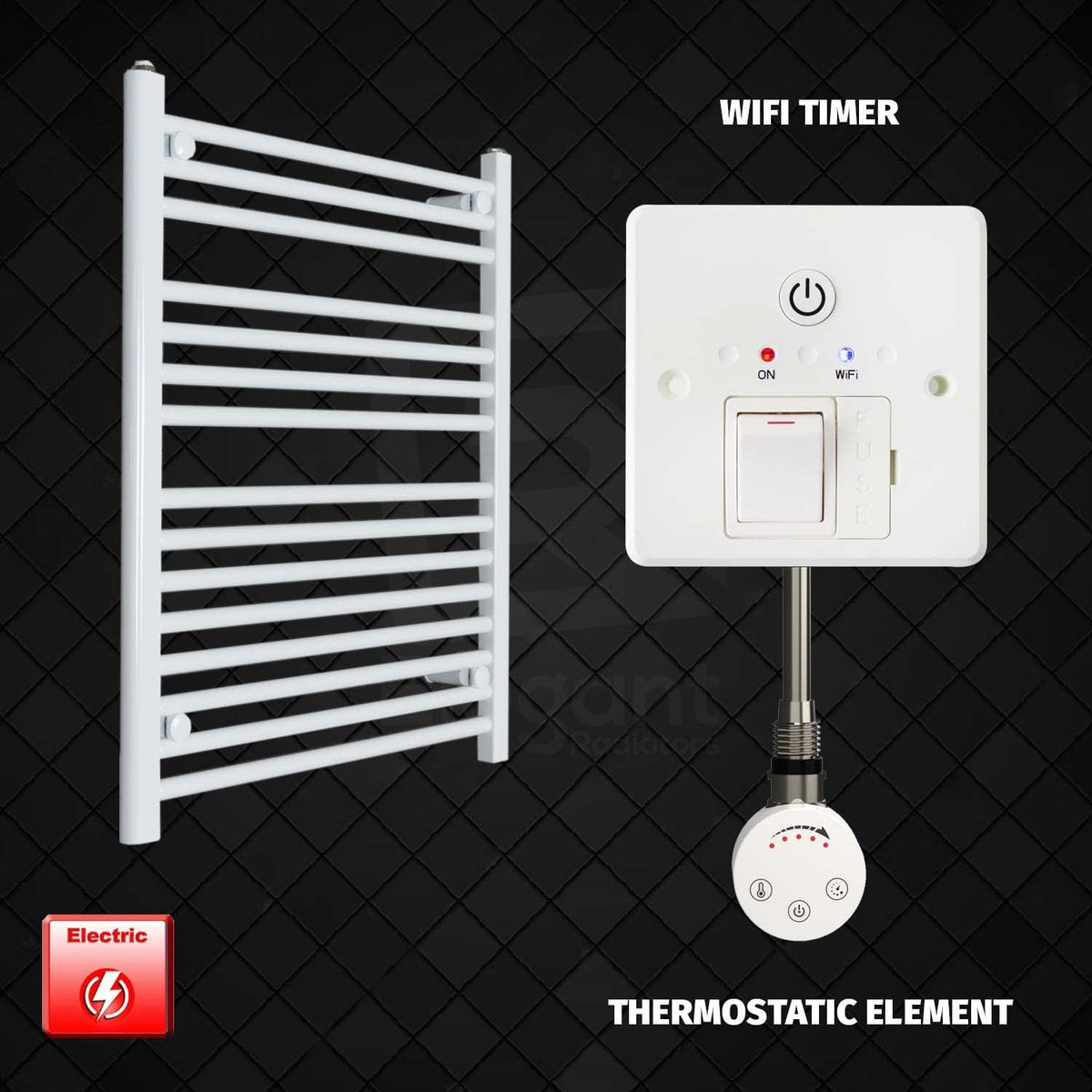Thermostatic Element + Wifi Timer 500 x 800 Pre-Filled Electric Heated Towel Radiator White HTR