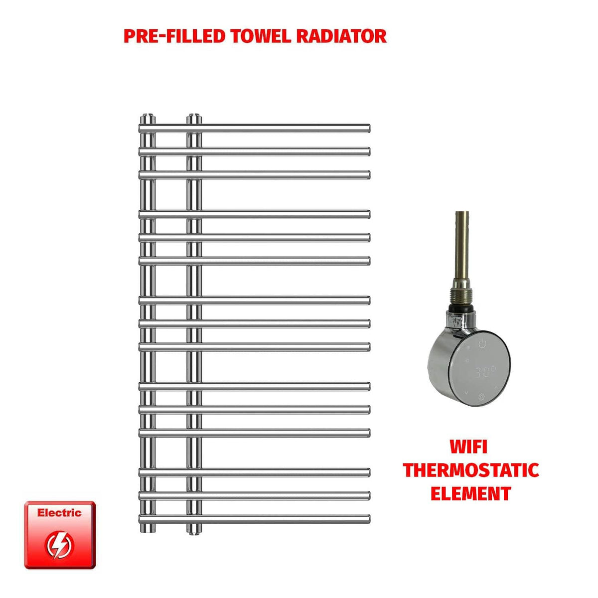 ER-Wifi Thermostatic 500 x  900 Difta PreFilled Electric Heated Towel Rail Chrome