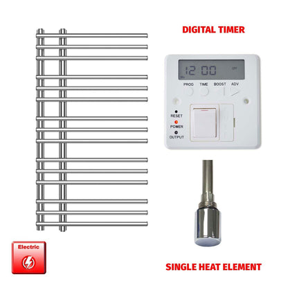 Single Heat Element + Digital Timer 500 x  900 Difta PreFilled Electric Heated Towel Rail Chrome
