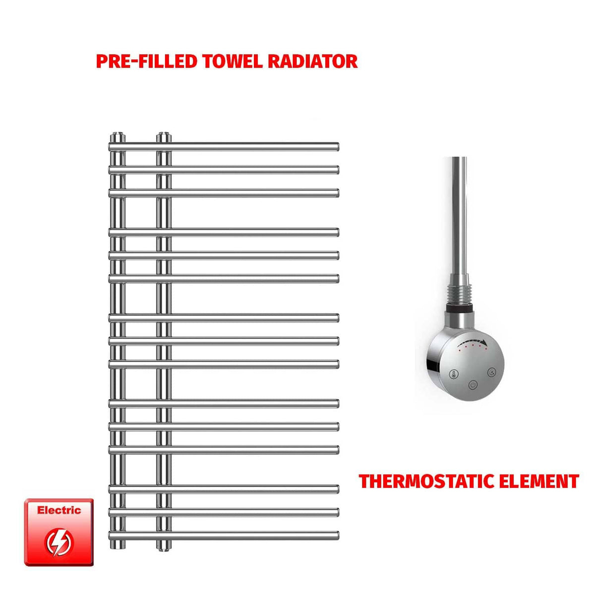Single Heat Element 500 x  900 Difta PreFilled Electric Heated Towel Rail Chrome