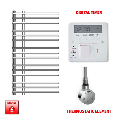 Thermostatic Element + Digital Timer 500 x  900 Difta PreFilled Electric Heated Towel Rail Chrome