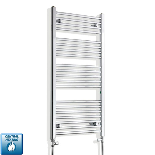 With Straight Inline Valves 500mm Wide 1100mm High Chrome Heated Flat Towel Radiator