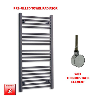 ER-Wifi Thermostatic 550 x 1000 Flat Black Pre-Filled Electric Heated Towel Rail