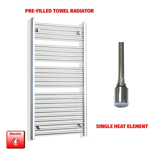 Single Heat Element 550 x 1200 Flat Chrome Pre-Filled Electric Heated Towel Rail