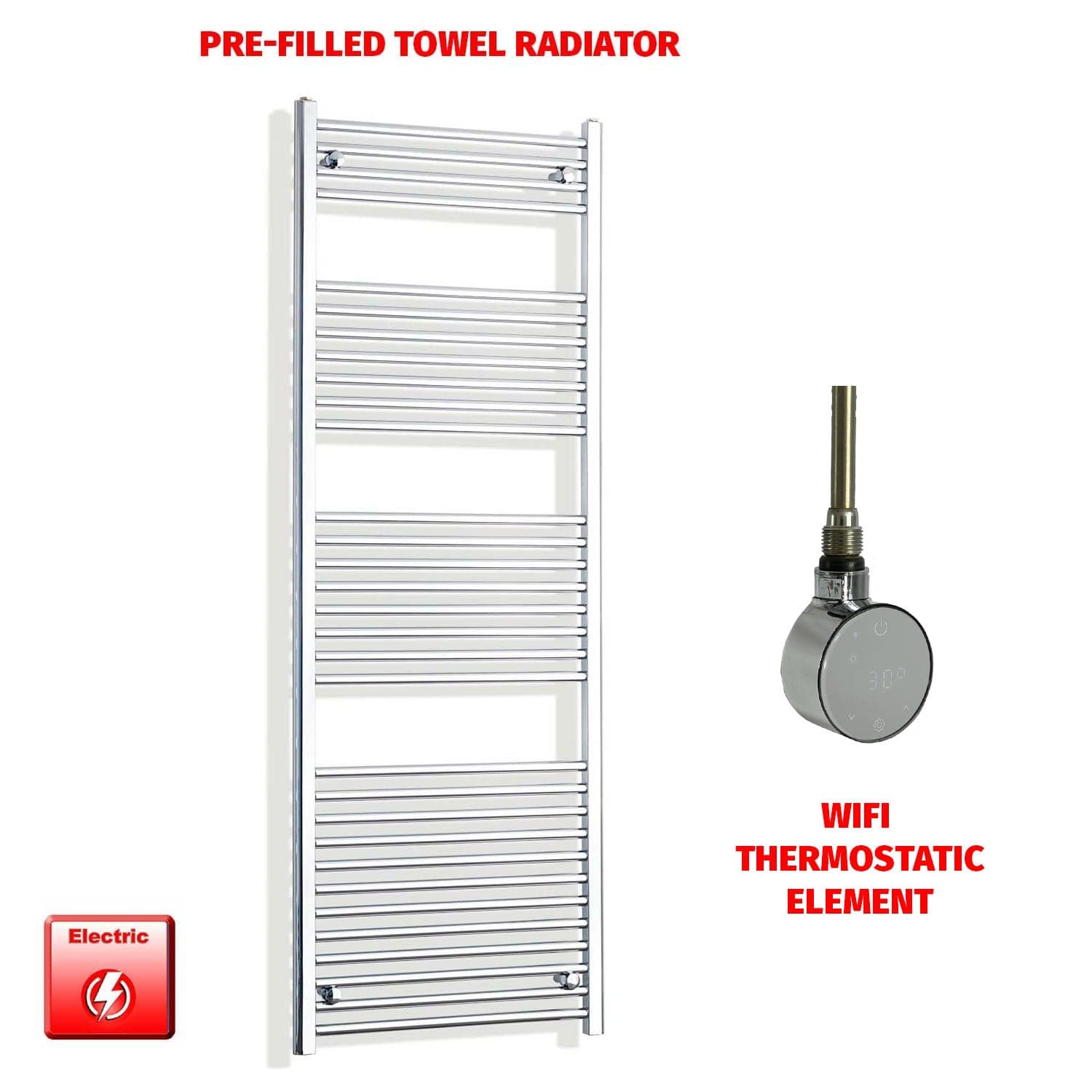 ER-Wifi Thermostatic 550mm Wide 1800mm High Electric Heated Towel Rail Chrome