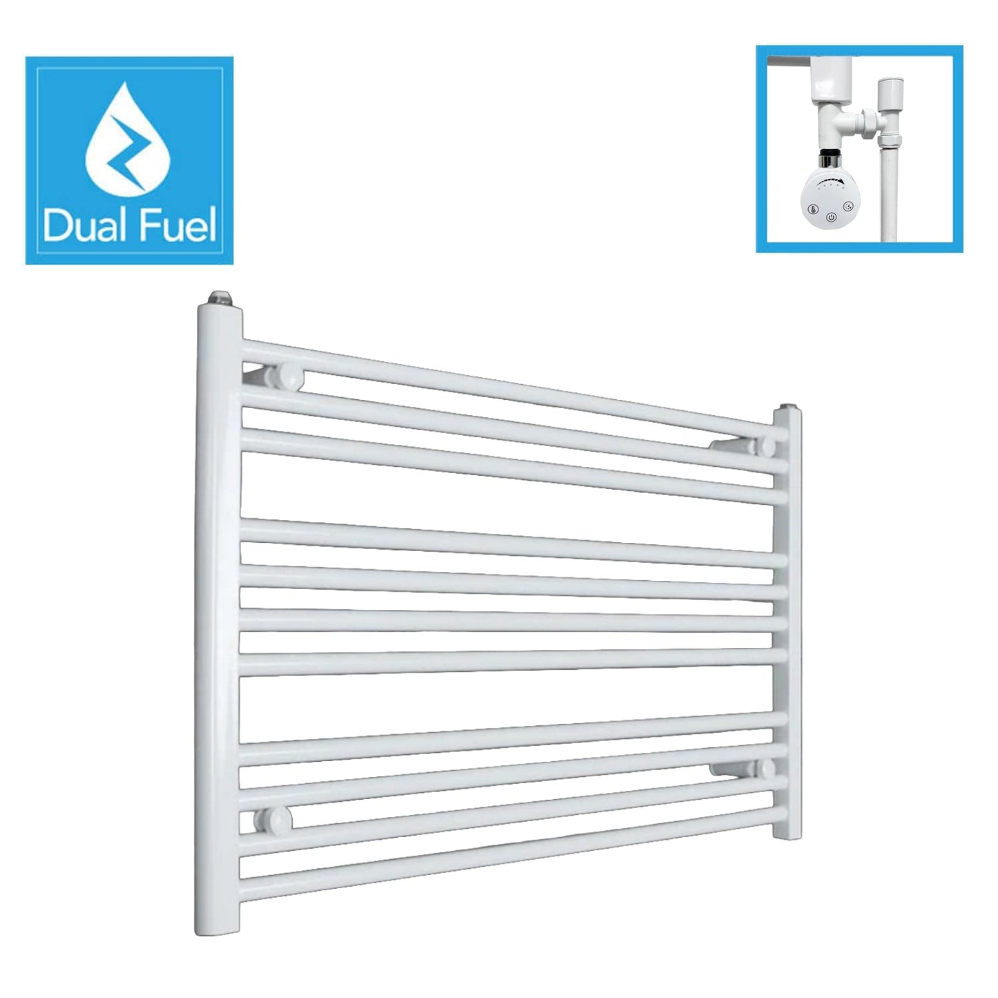 White Dual Fuel Heated Towel Rail 1200 x 600mm