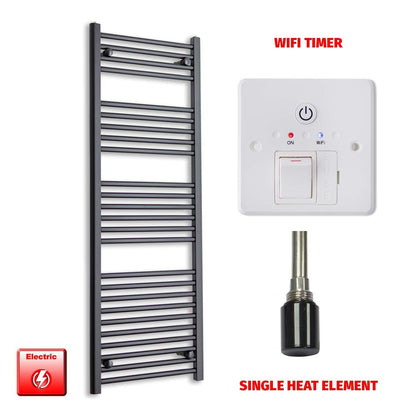 Single Heat Element + Wifi Timer 600 x 1400 Flat Black Pre-Filled Electric Heated Towel Rail
