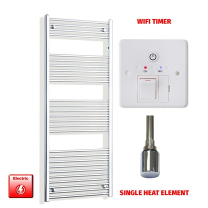 Straight / Single Heat Element + Wifi Timer 600 x 1600 Chrome Pre-Filled Electric Heated Towel Rail HTR
