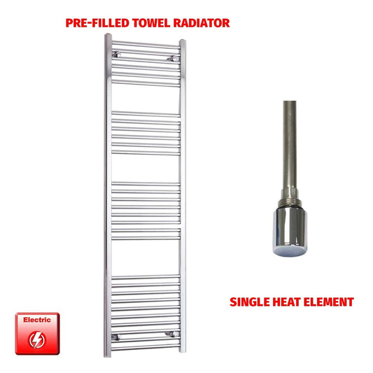 Straight / Single Heat Element 600 x 1800 Flat - Curved Chrome Pre-Filled Electric Towel Rail