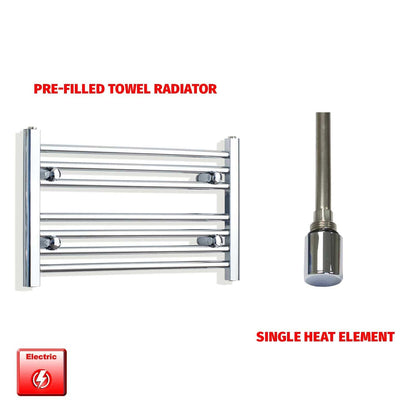 Straight / Single Heat Element 600 x 400 Flat Chrome Pre-Filled Electric Heated Towel Rail