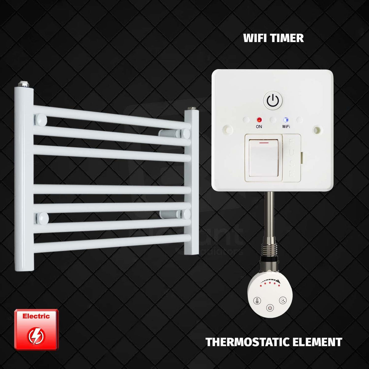 Thermostatic Element + Wifi Timer 600 x 400 Flat White Pre-Filled Electric Heated Towel Rail