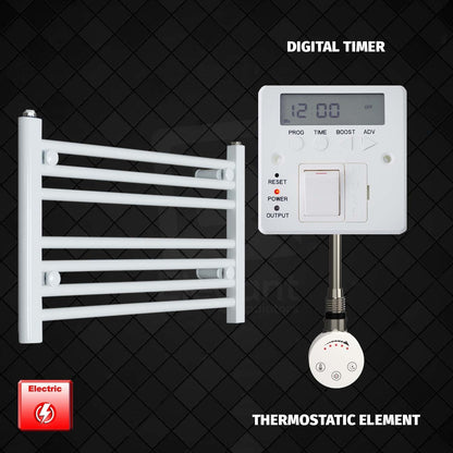 Thermostatic Element + Digital Timer 600 x 400 Flat White Pre-Filled Electric Heated Towel Rail