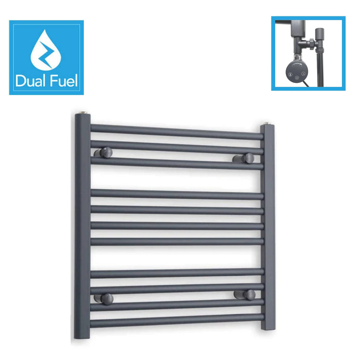 Anthracite Dual Fuel Heated Towel Rail 600 x 600mm