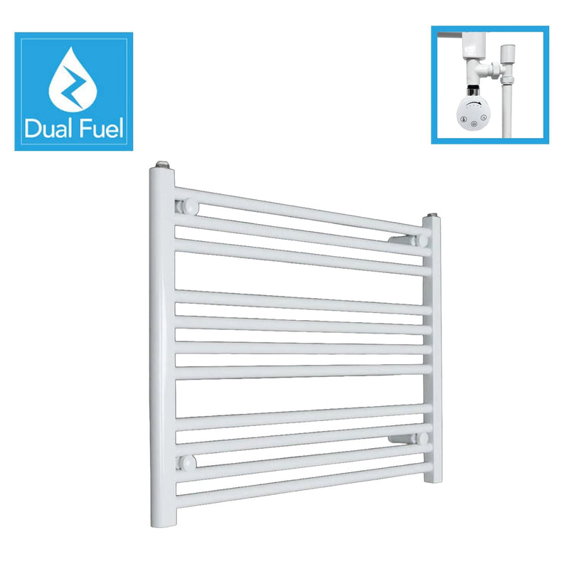 White Flat Heated Dual Fuel Towel Rail 800x600mm
