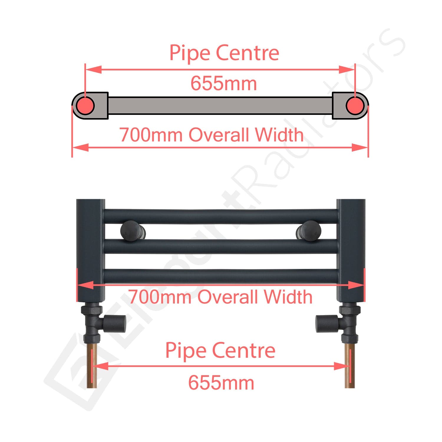 600 x 800 Heated Towel Rail Flat White Central Heating