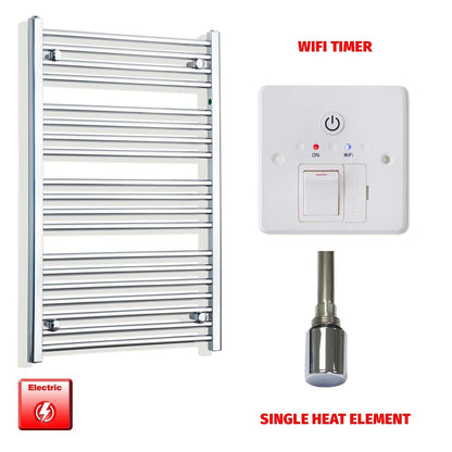 Single Heat Element + Wifi Timer 650 x 1000 Flat Chrome Pre-Filled Electric Heated Towel Rail